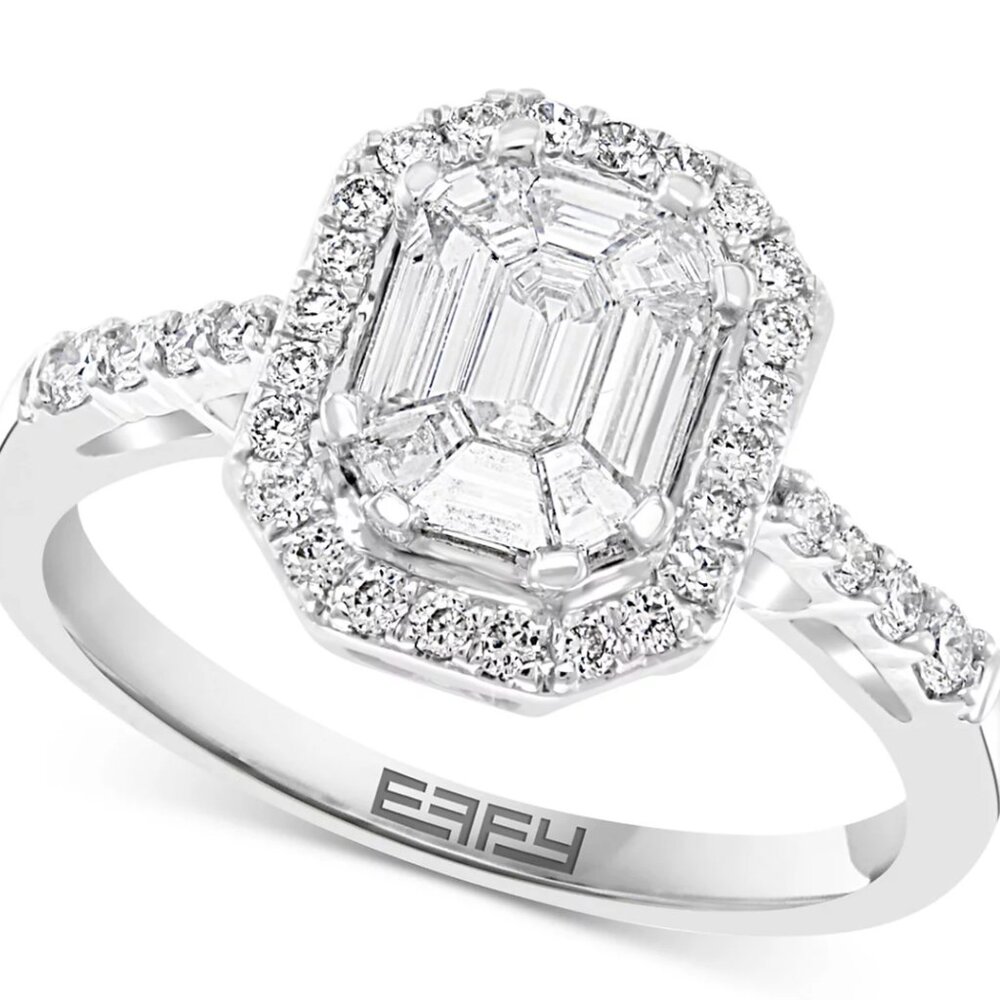 EFFY Emerald-Shaped Cluster Halo Engagement Ring (3/4 ct. t.w.) in 14k White Gol
